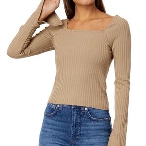 Madewell Ribbed Square-Neck Long-Sleeve Tee size S